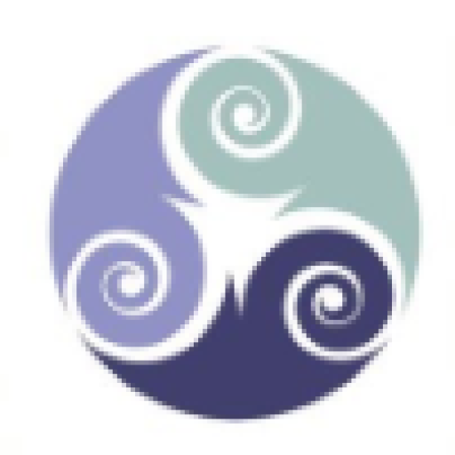 Triskelion in purple, lavender, and seafoam green